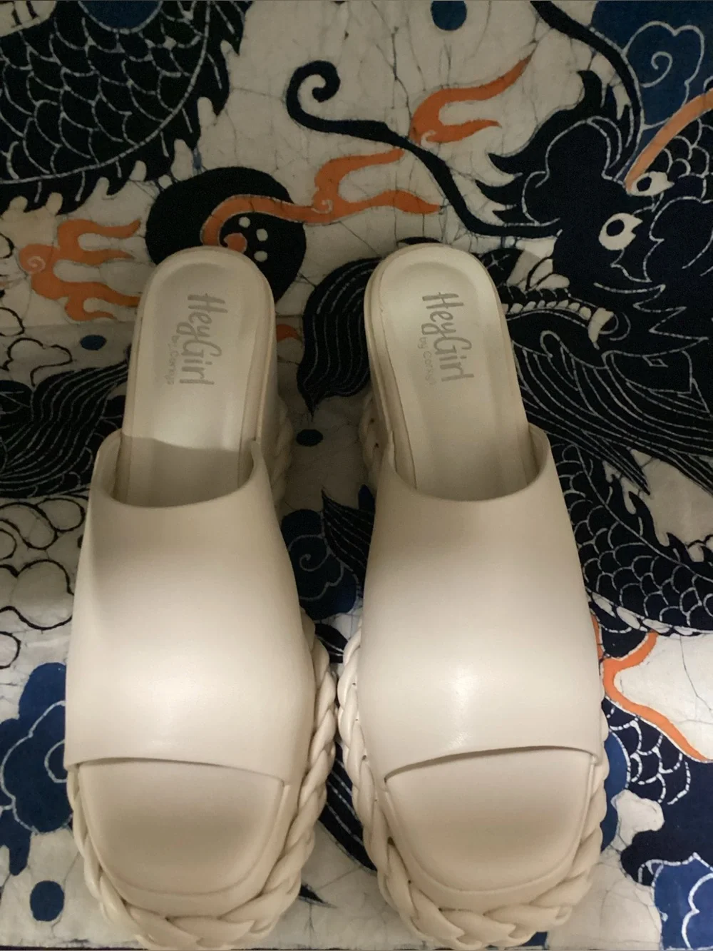 NWOT Hey Girl by Corky’s Bohemian Ivory Vegan Slip on Braided Platform Wedges
